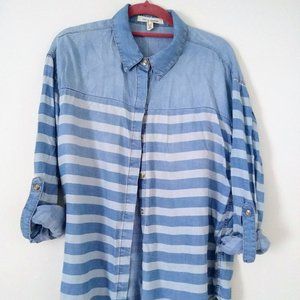 Denim striped button down shirt/jean blouse